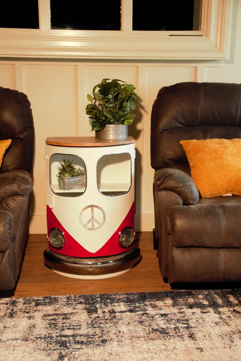 Modern Blue Metal And Wood Hippy Van Side Table By Homeroots