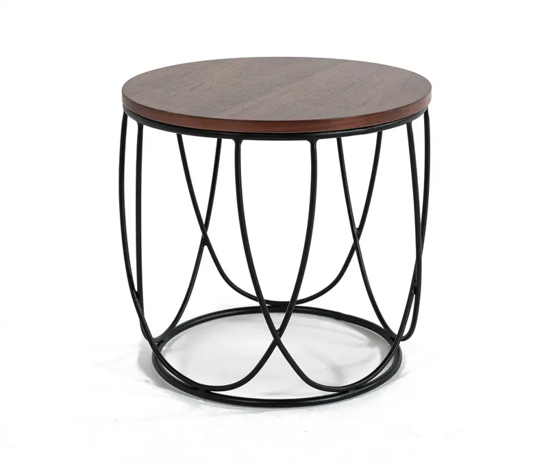 Modern Brown and Black Round Open Geo Base End Table By Homeroots