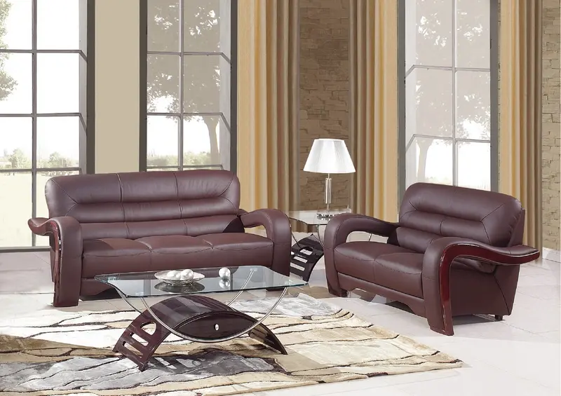 Modern Brown Leather Sofa And Loveseat By Homeroots - 343873