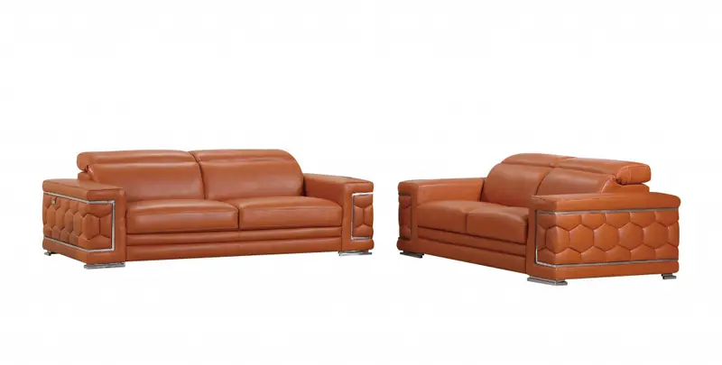 Modern Camel Leather Sofa And Loveseat By Homeroots
