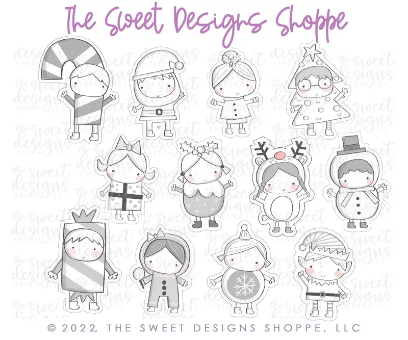 Modern Christmas Kids - Set of 12 Cookie Cutters - Cookie Cutters