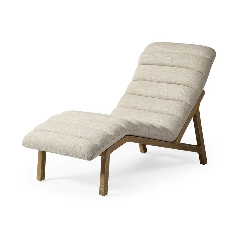 Modern Cream Fabric Upholstered Chaise Lounge Chair With Solid Wood Frame And Base By Homeroots