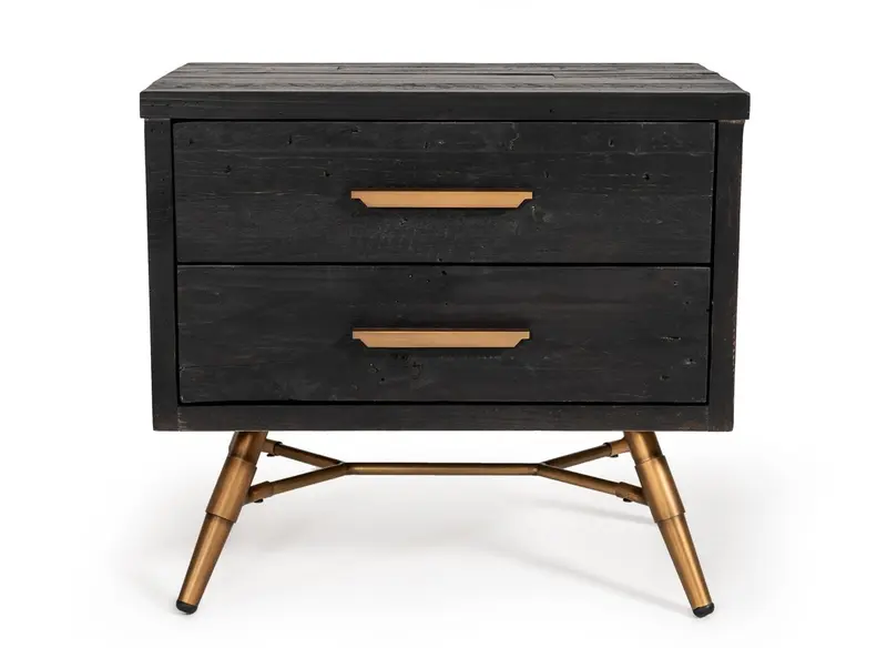 Modern Dark Brown Recycled Pine Nightstand With Antique Fittings By Homeroots