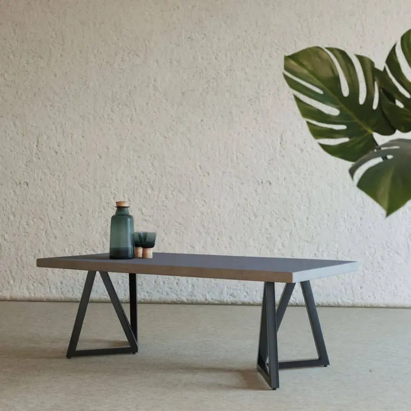 Modern Dark Gray Concrete and Black Metal Coffee Table By Homeroots