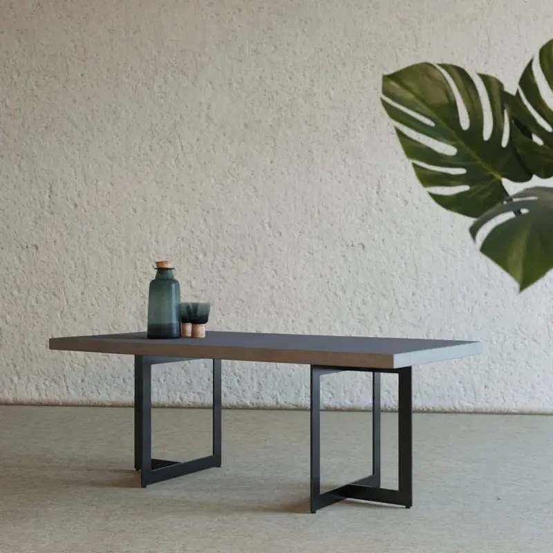 Modern Dark Gray Concrete and Black Steel Coffee Table By Homeroots