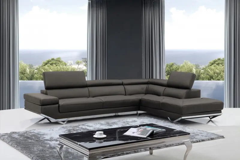 Modern Dark Gray Faux Leather Right Facing Sectional Sofa By Homeroots