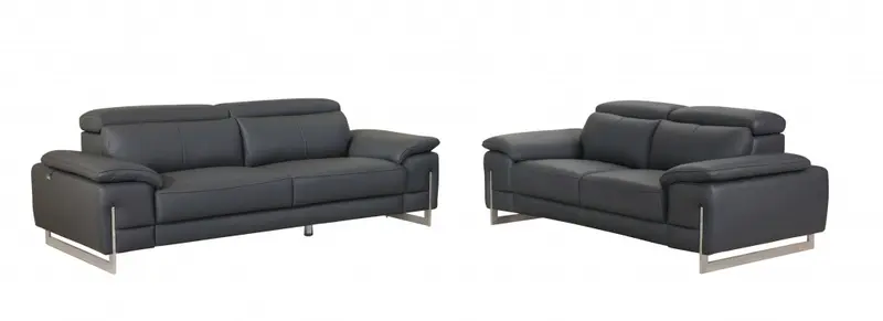 Modern Dark Gray Leather Sofa And Loveseat By Homeroots - 343866