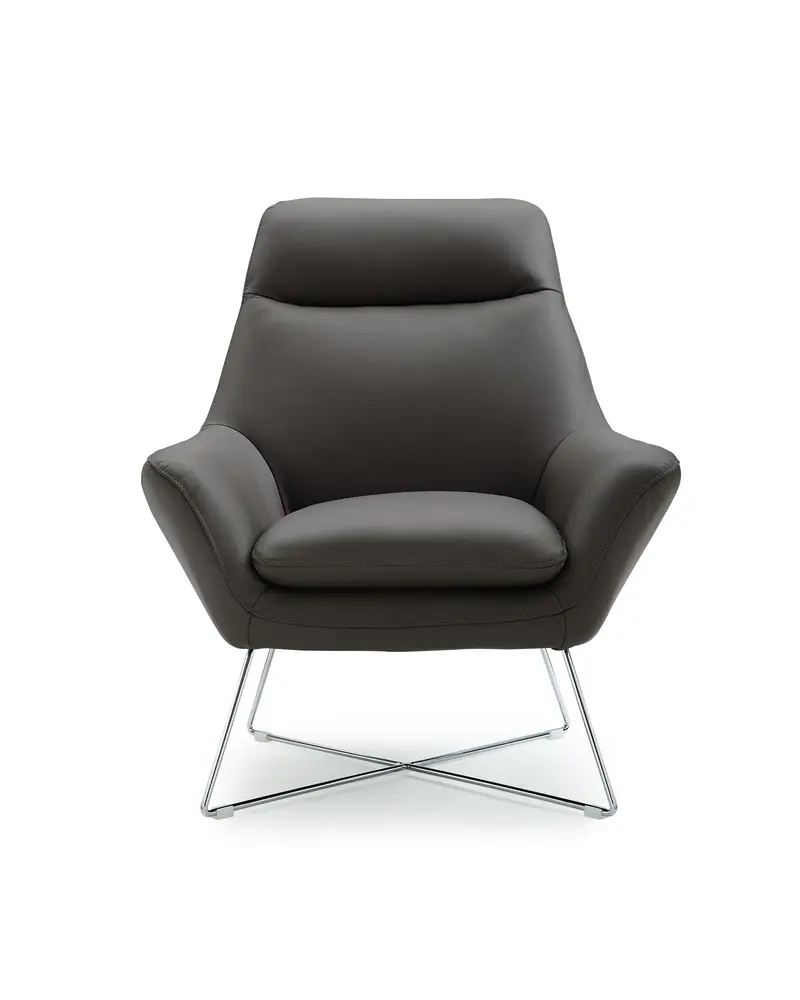 Modern Dark Gray Top Grain Italian Leather Accent Chair By Homeroots