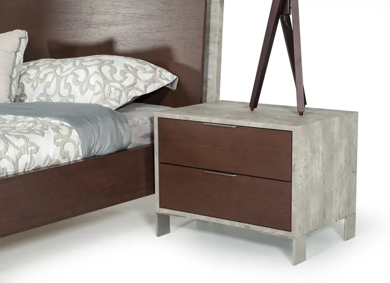 Modern Dark Walnut And Concrete Nightstand With Two Drawers By Homeroots