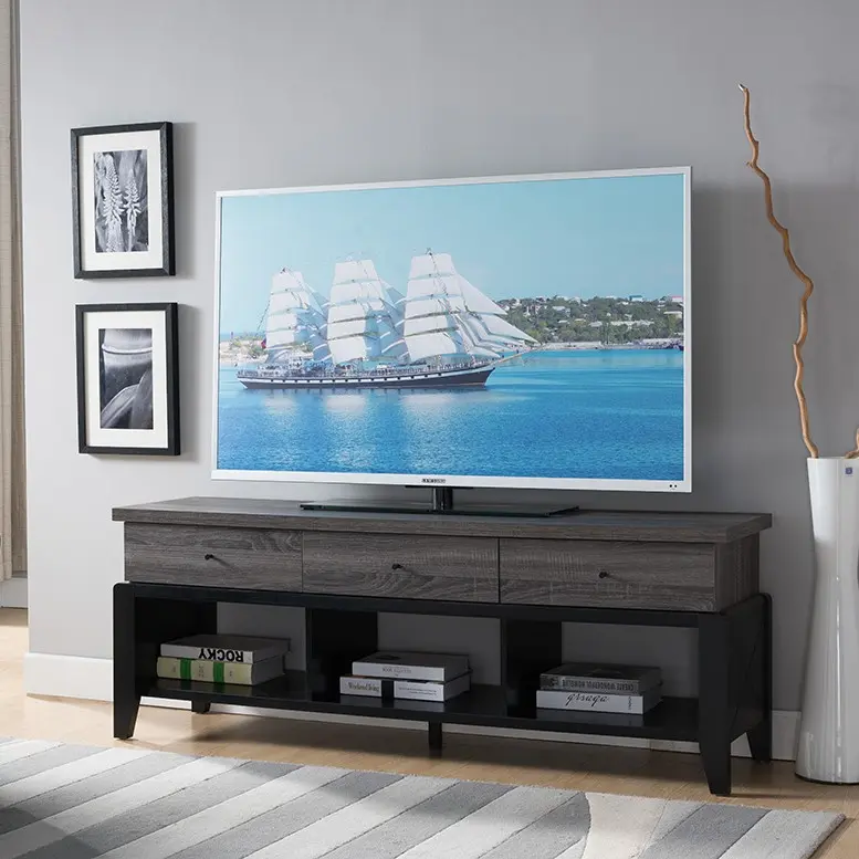 Modern Distressed Gray and Black TV Stand By Homeroots
