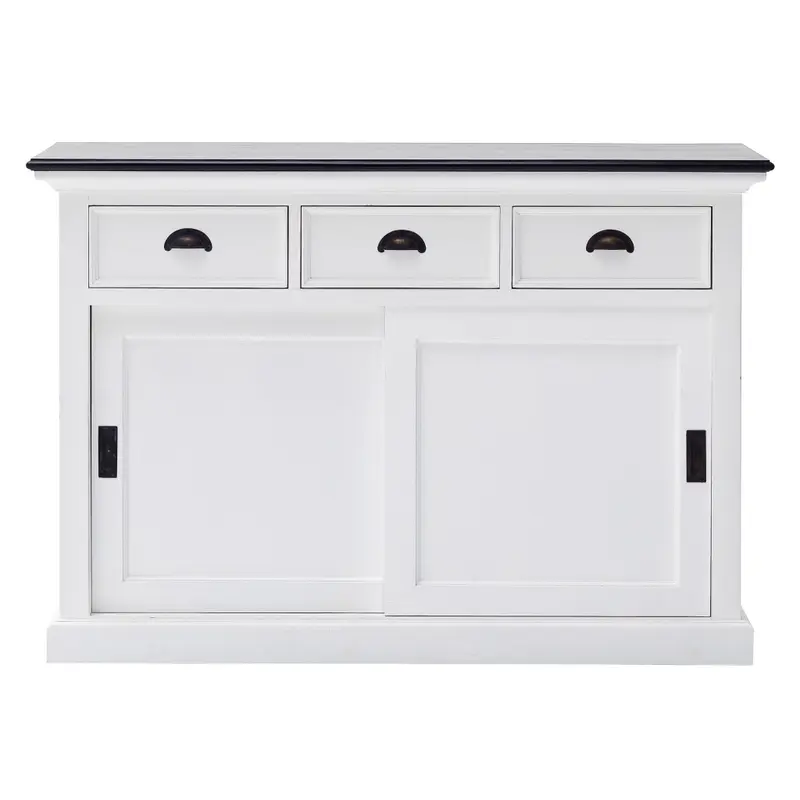 Modern Farmhouse Black And White Buffet Server With Sliding Doors By Homeroots