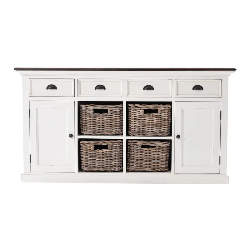 Modern Farmhouse Brown And White Buffet Server With Baskets By Homeroots