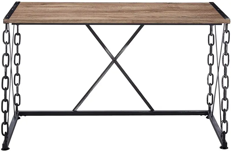 Modern Farmhouse Oak and Black Chain Link Office Desk By Homeroots
