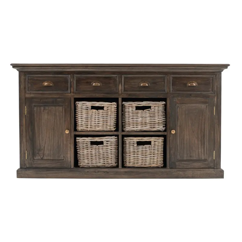 Modern Farmhouse Rustic Espresso Buffet With Baskets By Homeroots