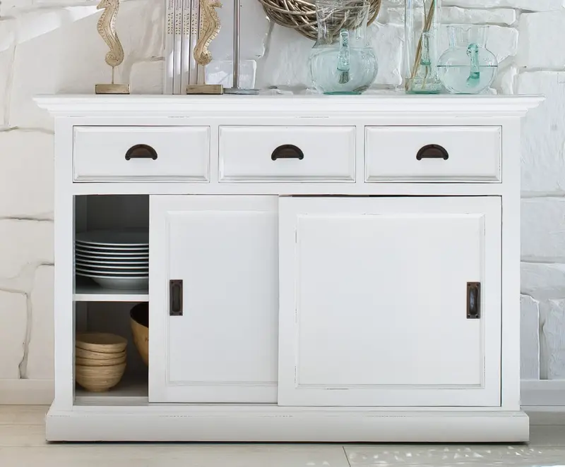 Modern Farmhouse White Buffet Server With Sliding Doors By Homeroots