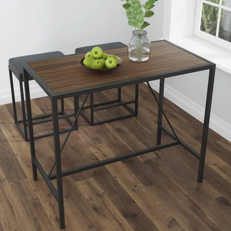 Modern Geo Black and Walnut Bar Dining Table By Homeroots