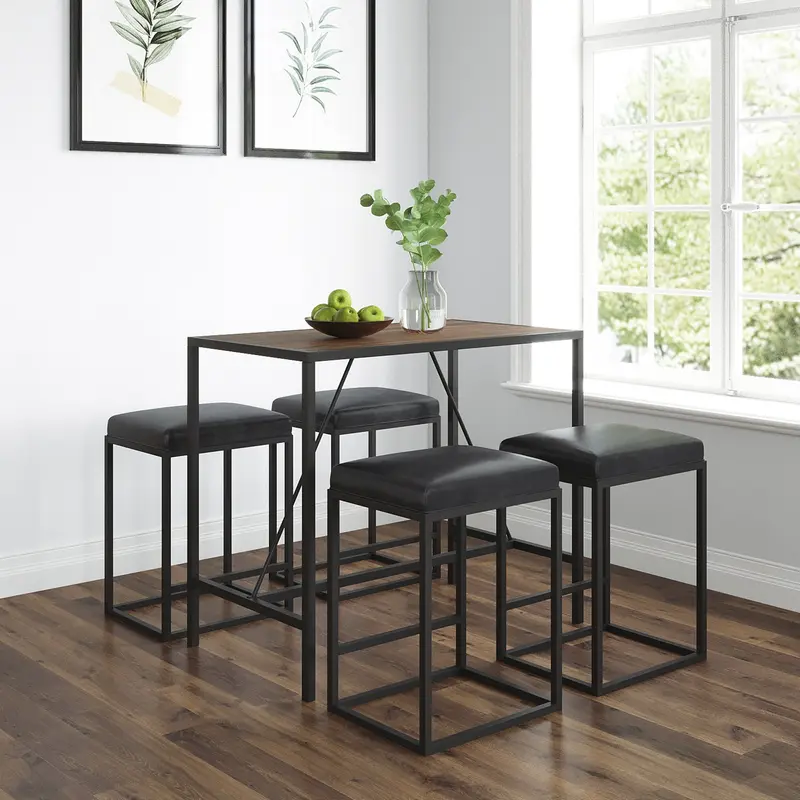 Modern Geo Black And Walnut Five Piece Bar Set By Homeroots