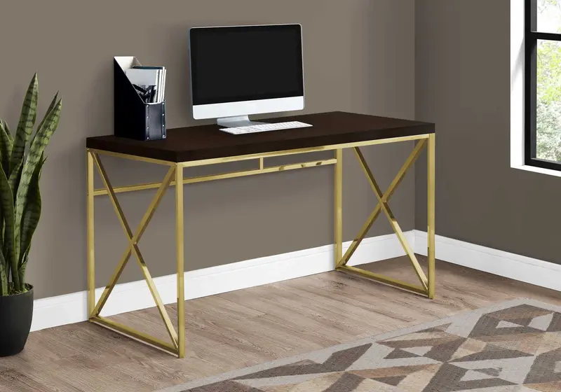 Modern Gold and Walnut Finish Computer Desk By Homeroots