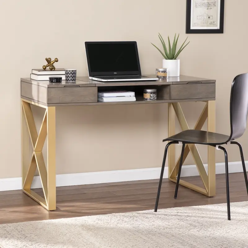 Modern Gray and Gold Writing Desk with Storage By Homeroots