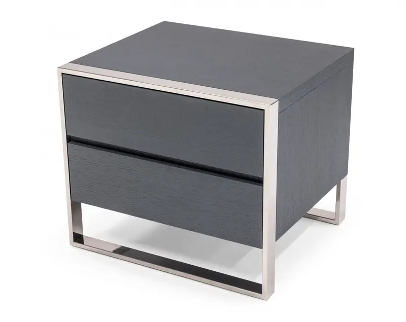 Modern Gray And Stainless Steel Nightstand With Two Drawers By Homeroots