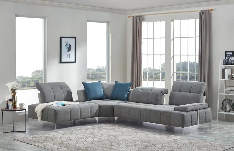 Modern Gray Fabric Moveable Back and Adjustable Sectional Sofa By Homeroots