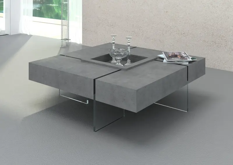 Modern Gray Faux Concrete and Glass Floating Coffee Table By Homeroots
