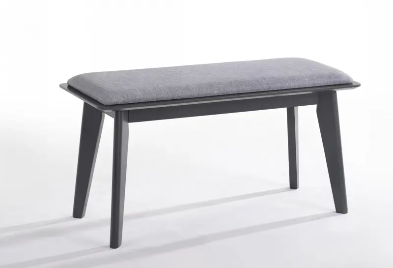 Modern Grey Fabric Upholstered Dining Bench with Charcoal Grey painted wood legs By Homeroots
