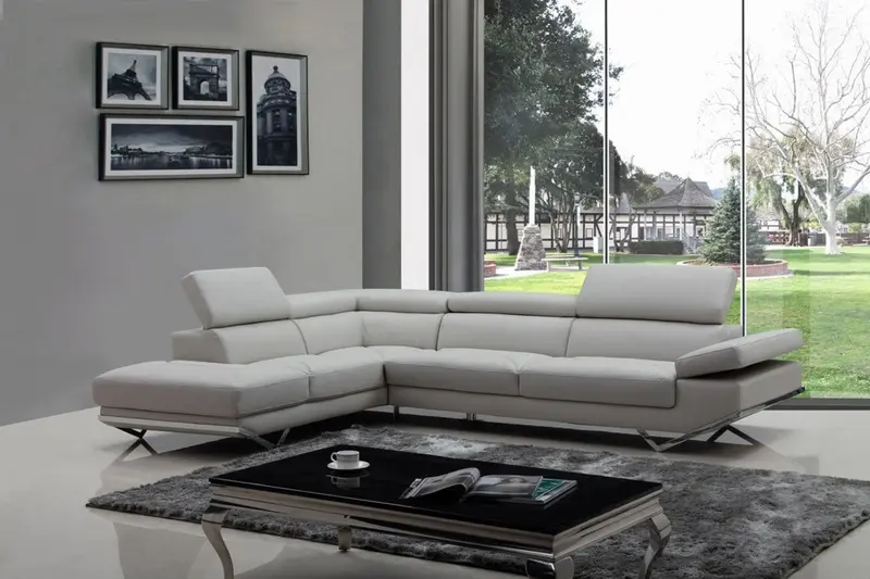 Modern Light Gray Faux Leather Left Facing Sectional Sofa By Homeroots