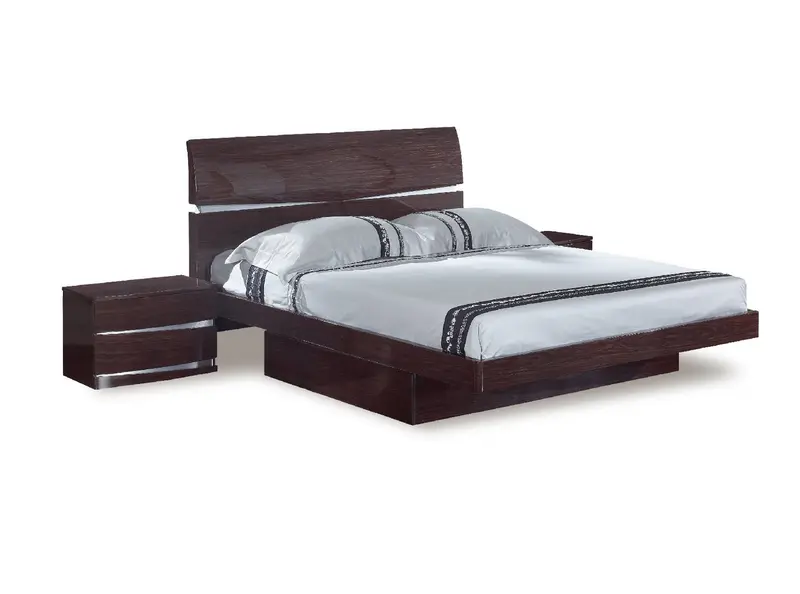 Modern Queen Wenge High Gloss Queen Bed By Homeroots