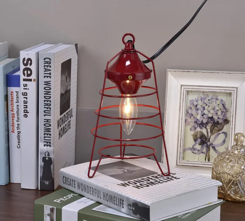 Modern Red Lantern Design Table Lamp By Homeroots