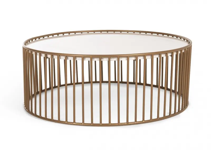 Modern Round White and Gold Faux Marble Coffee Table By Homeroots