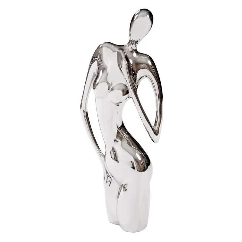 Modern Shiny Silver Female Form Sculpture By Homeroots