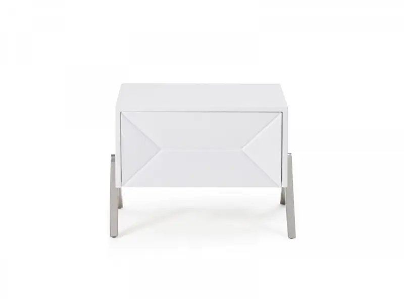 Modern Silky White Nightstand With One Drawer And Steel Legs By Homeroots