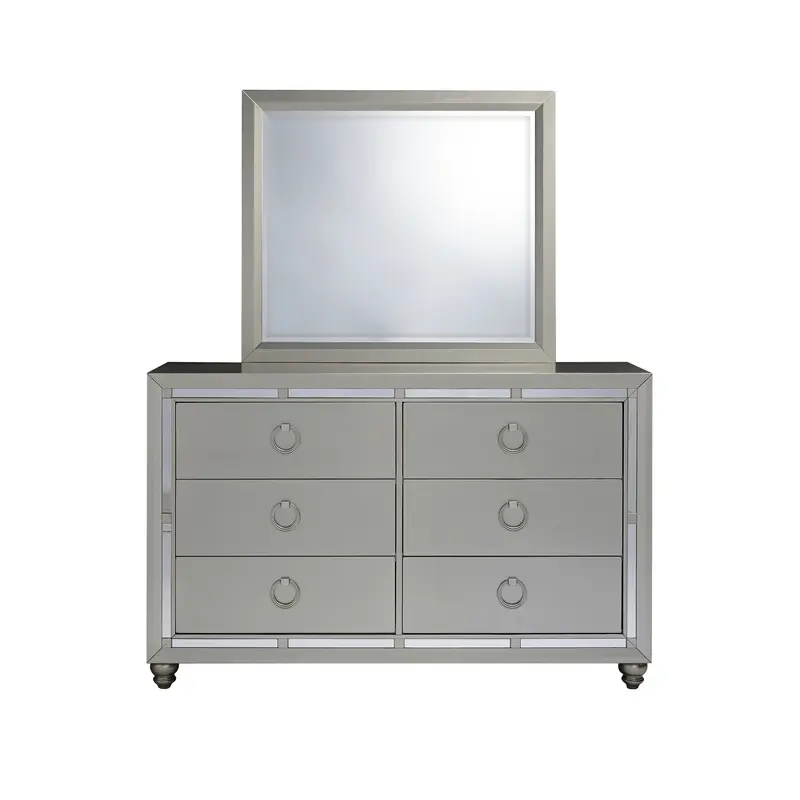 Modern Silver Tone Mirror with Sleek Wood Trim By Homeroots