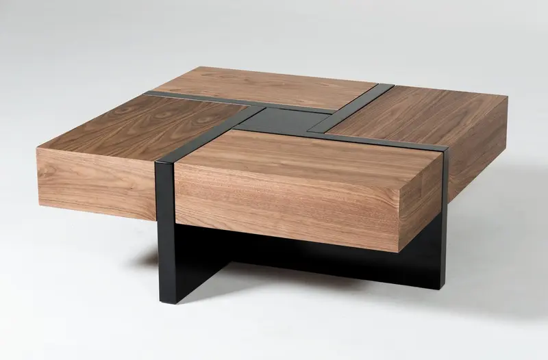 Modern Walnut and Black Square Coffee Table with Storage By Homeroots