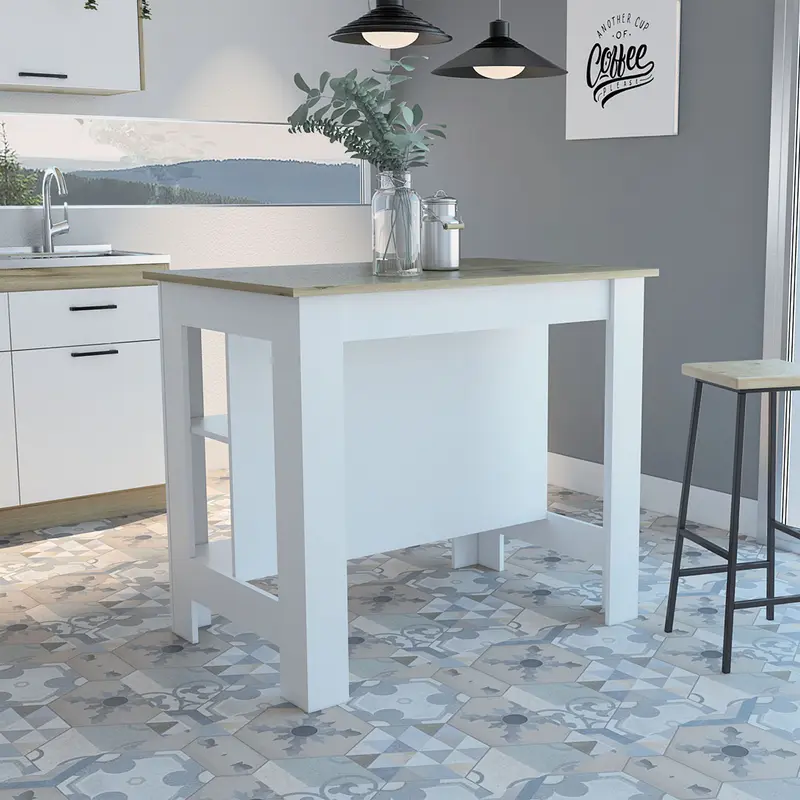 Modern White and Light Oak Kitchen Island By Homeroots