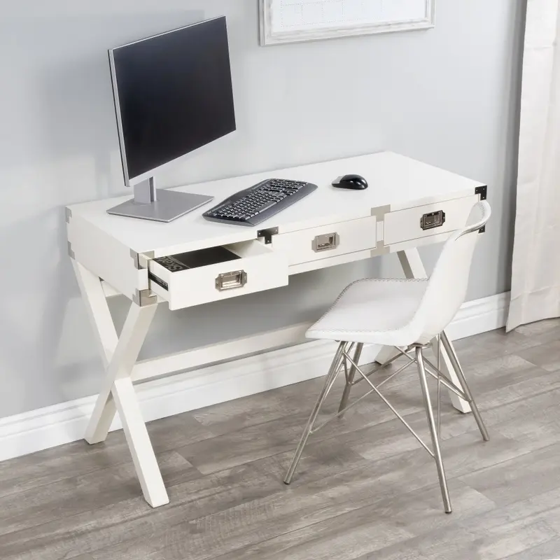 Modern White Campaign Style Desk By Homeroots
