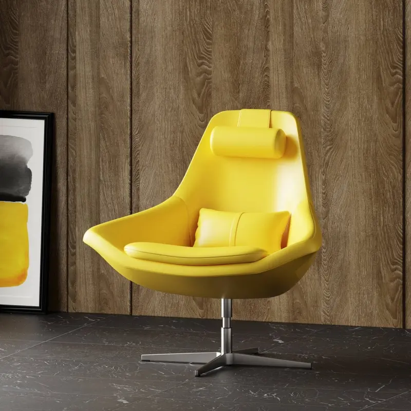 Modern Yellow Faux Leather And Steel Swivel Chair By Homeroots