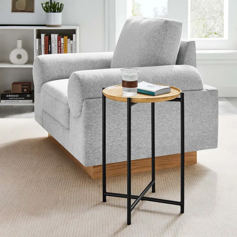 Modway Xilo Round Wood and Metal Side Table