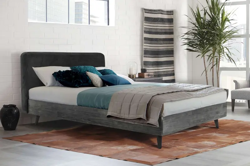 Mohave Mid-Century Tundra Gray Acacia King Platform Bed By Armen Living