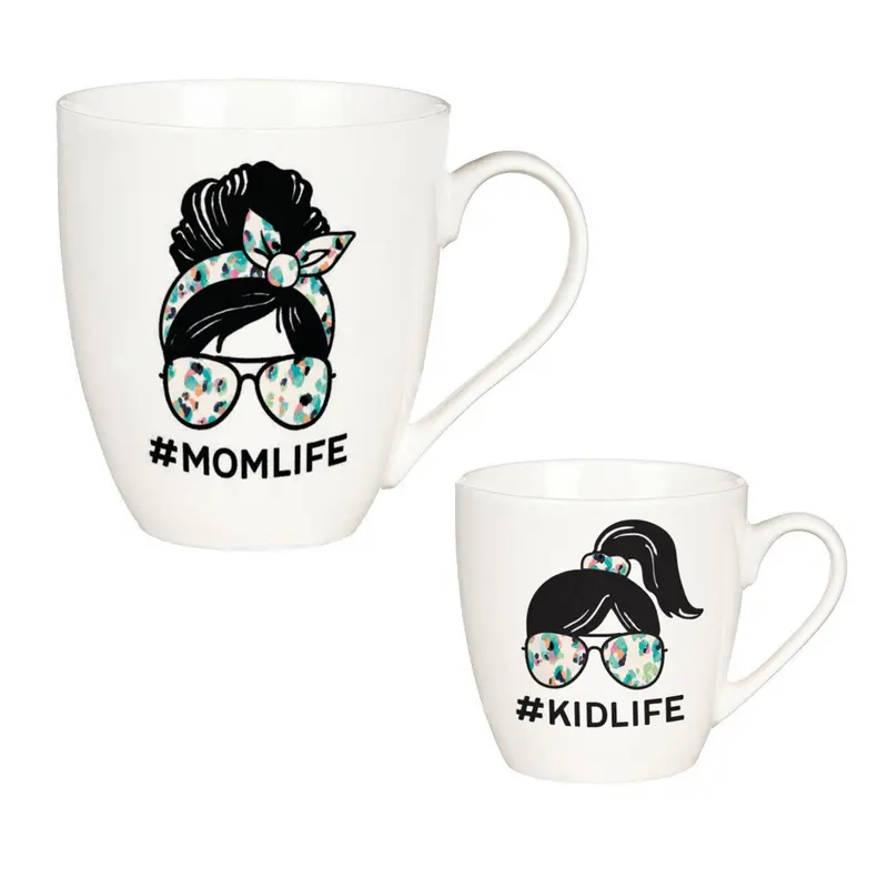 Mommy and Me Ceramic Cup Gift Set, 17 oz. & 7 oz, Mom Life/Kid Life