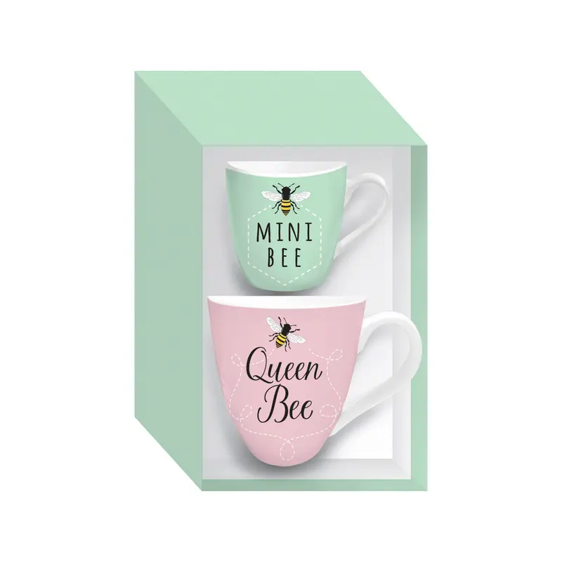Mommy and Me Ceramic Cup Giftset, 17oz & 7oz, Queen Bee/Mini Bee