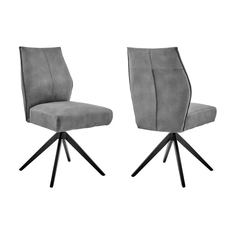 Monarch Swivel Dining Room Accent Chair in Charcoal Fabric and Black Finish - Set of 2 By Armen Living
