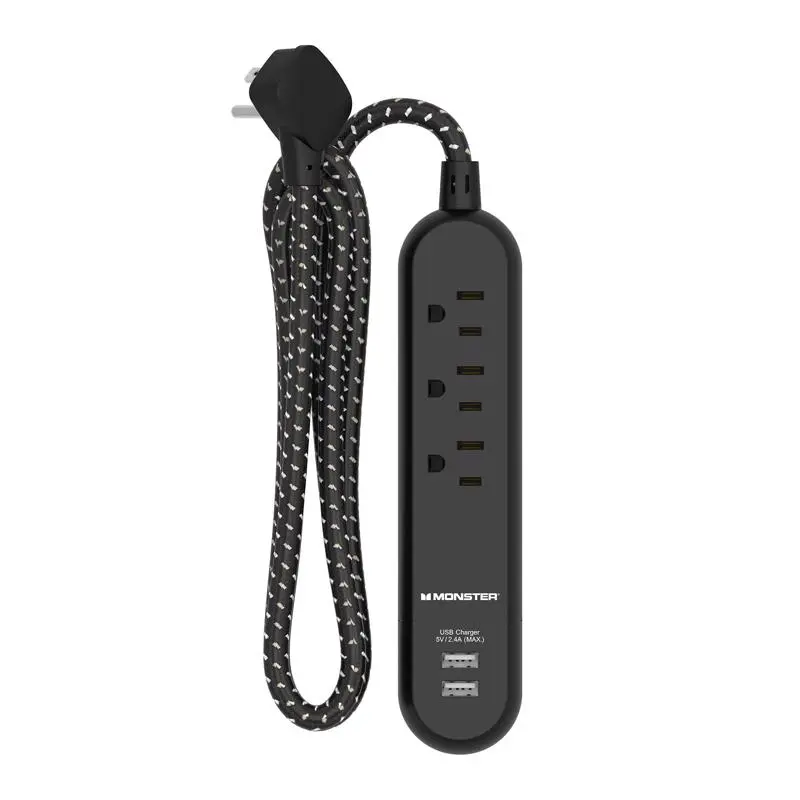 Monster 4 ft. L 3 outlets Power Strip with USB Ports Black