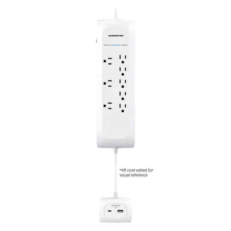 Monster Just Power It Up 4 ft. L 8 outlets Surge Protector w/USB White 1080 J