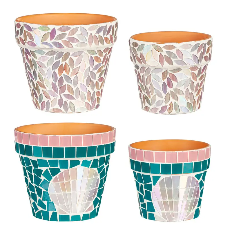 Mosaic Iridescent Coastal Cachepot, Nested Set of 2, Asst of 2