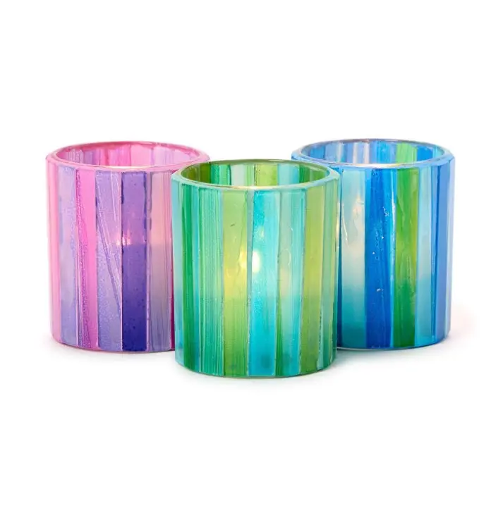 Mosaic Striations Set of 6 Tealight / Votive Candle Holders Includes 3 Colors