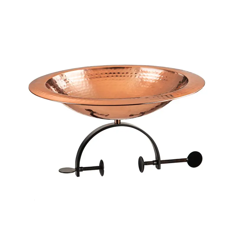 Mounted Copper Bird Bath with Hammered Finish