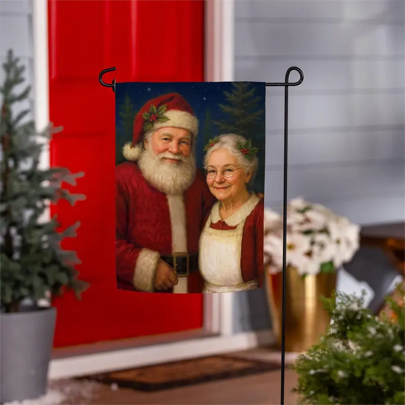 Mr. & Mrs. Claus Portrait Suede Flag Garden