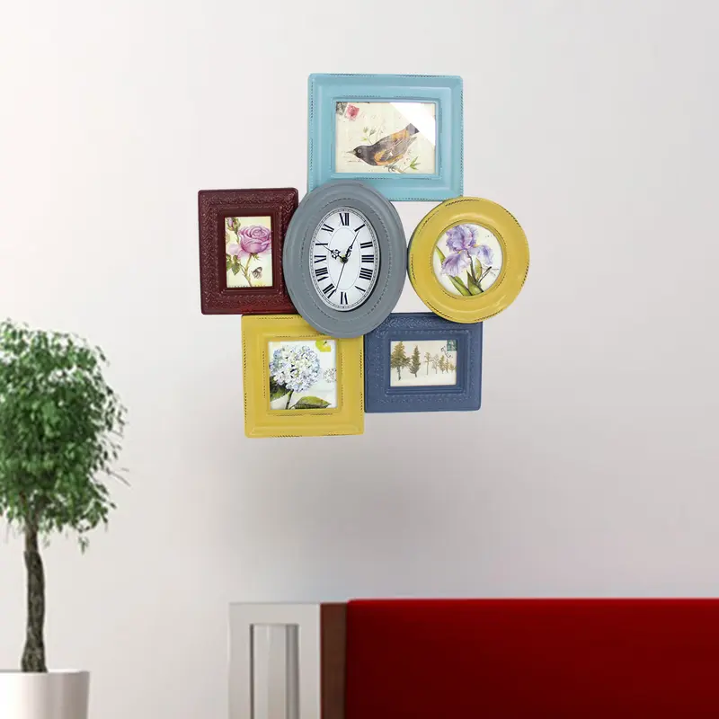 Multi-Color Vintage Wood Photo Frame & Clock - Wall Decor By Homeroots